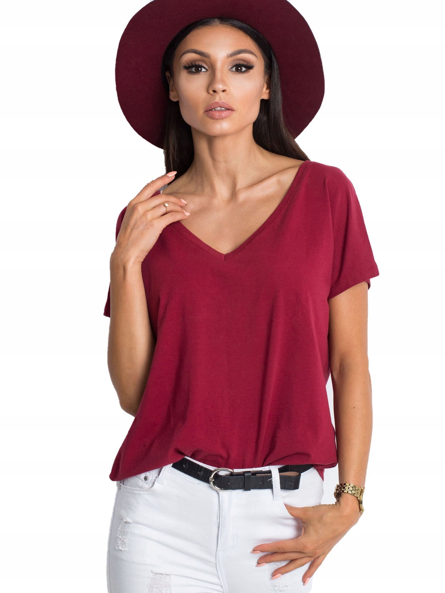 

Bluzka Gładka piękna koszulka T-shirt F48 bordo S