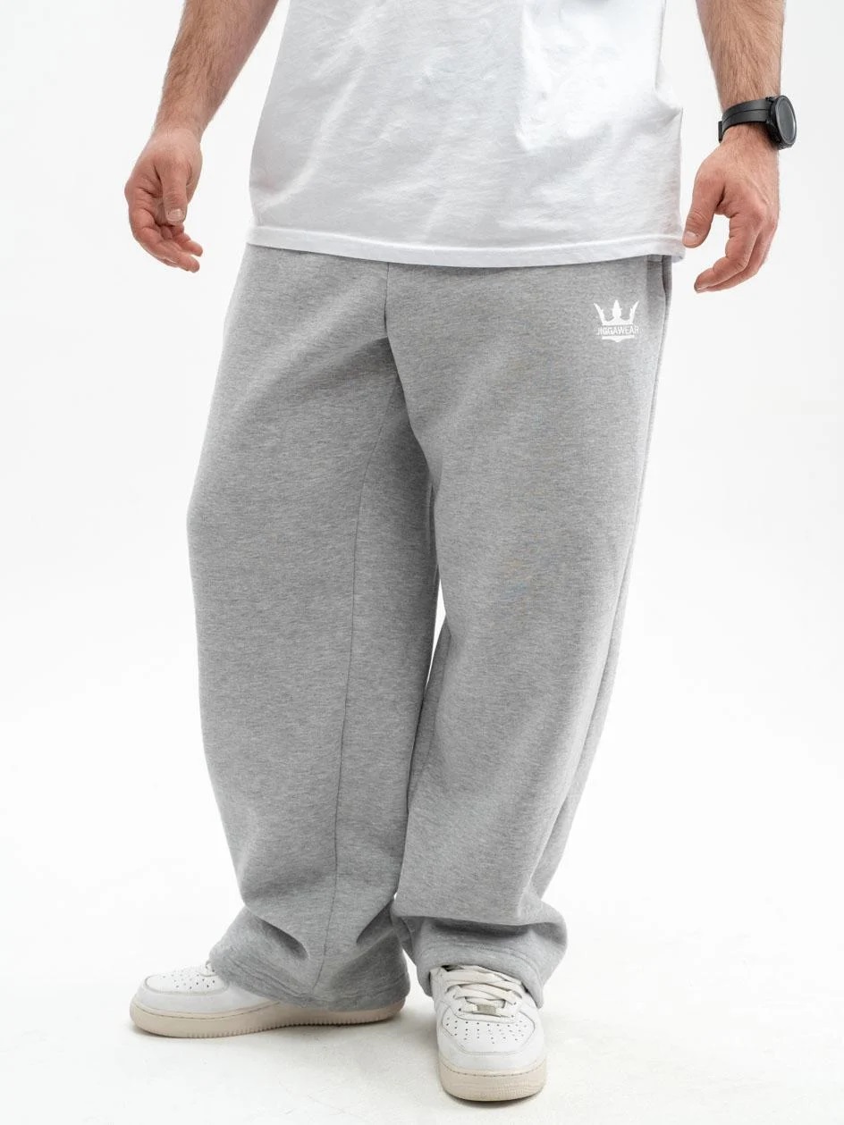 Pánské Teplákové Kalhoty Baggy Široké Volné Jigga Korona Výšivka Šedá XL