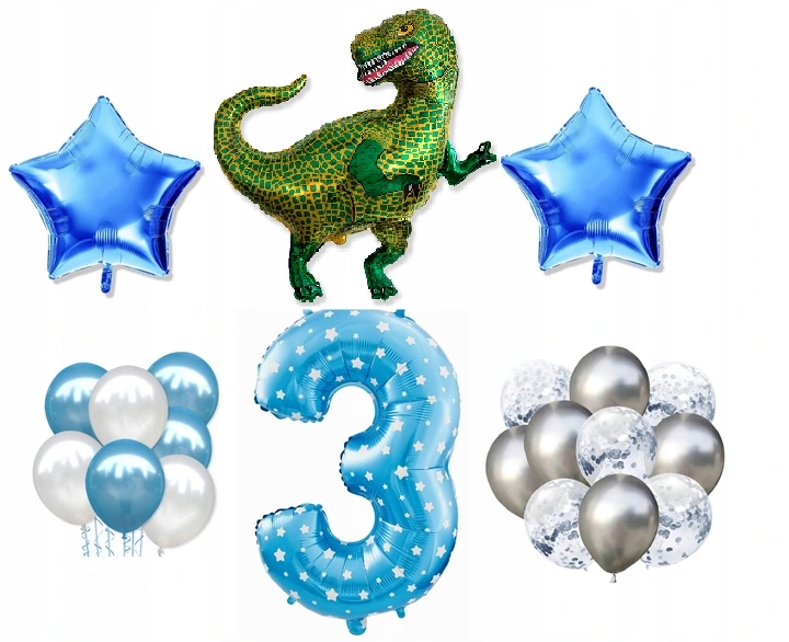 

Mini Zestaw Tyranozaur Dinozaur 3 Urodziny Balony