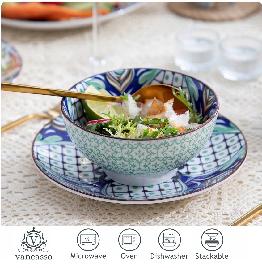 SERWIS OBIADOWY VANCASSO JASMIN etno boho mandala kolorowy 32 szt/ 8 osób Marka Vancasso