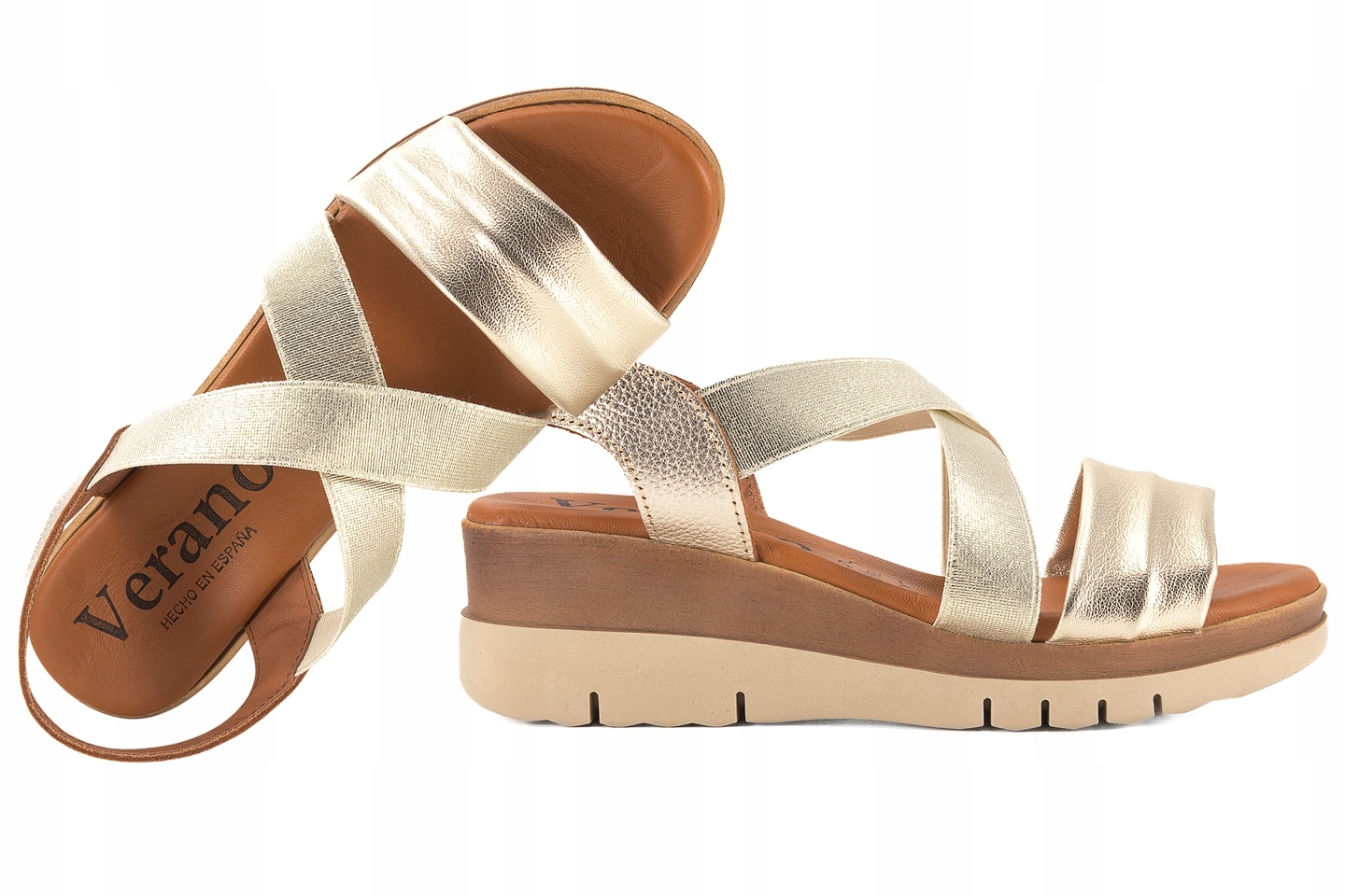 Verano 4604 Dámské Španělské Sandály Na Klínku Kůže zlaté 39