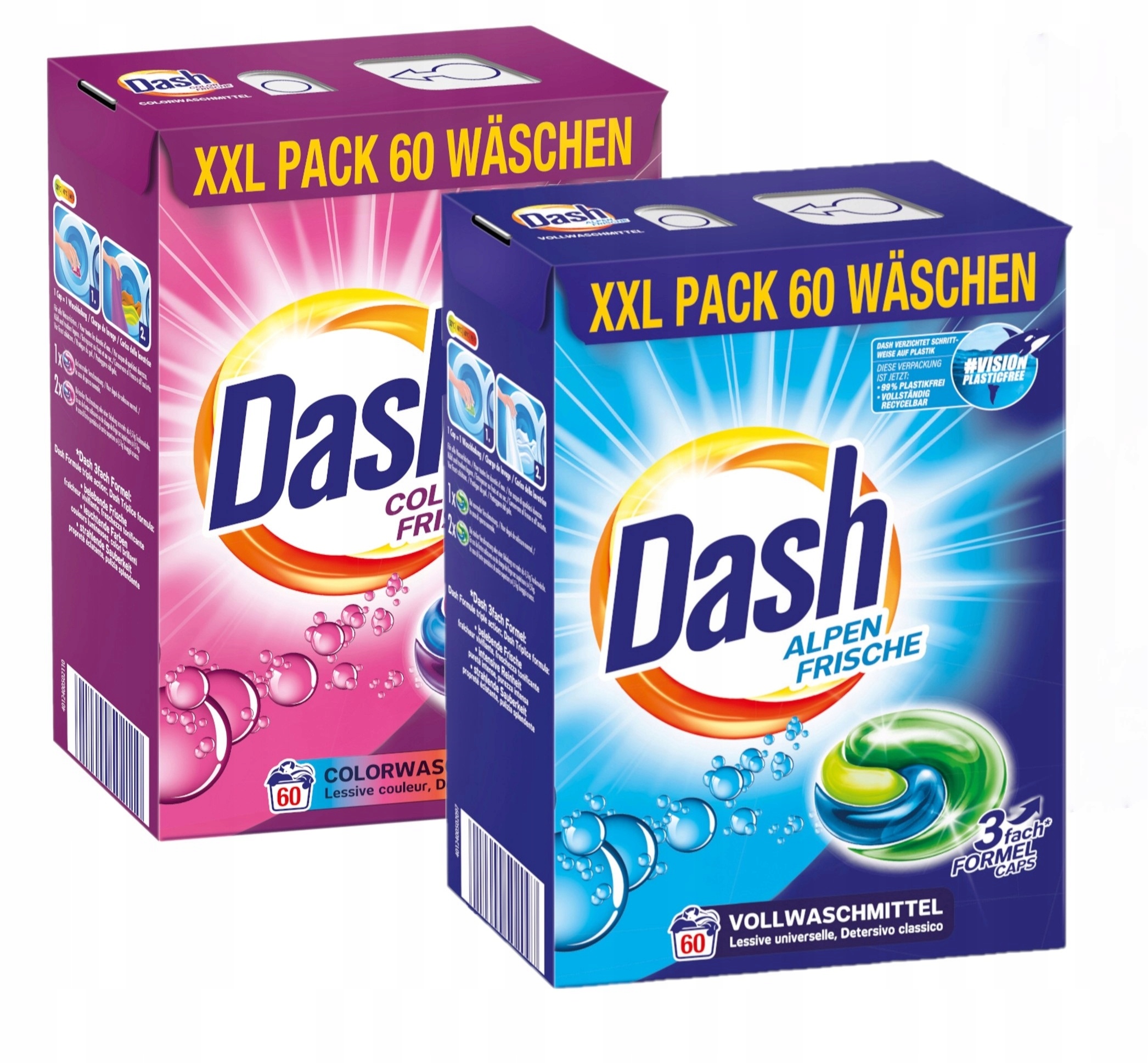 Levně Kapsle na praní německé De Dash 3in1 bílá barva 2x 60 ks