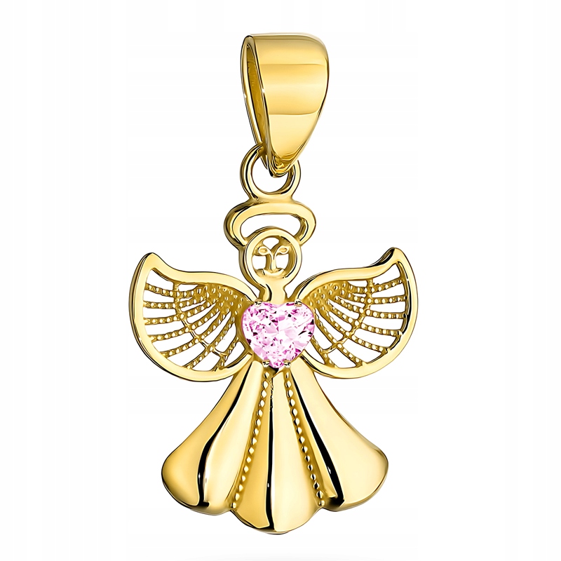 Zlatý Přívěsek Přívěsek Dámský pr. 585 Anděl s růžovou zirkonií 14k