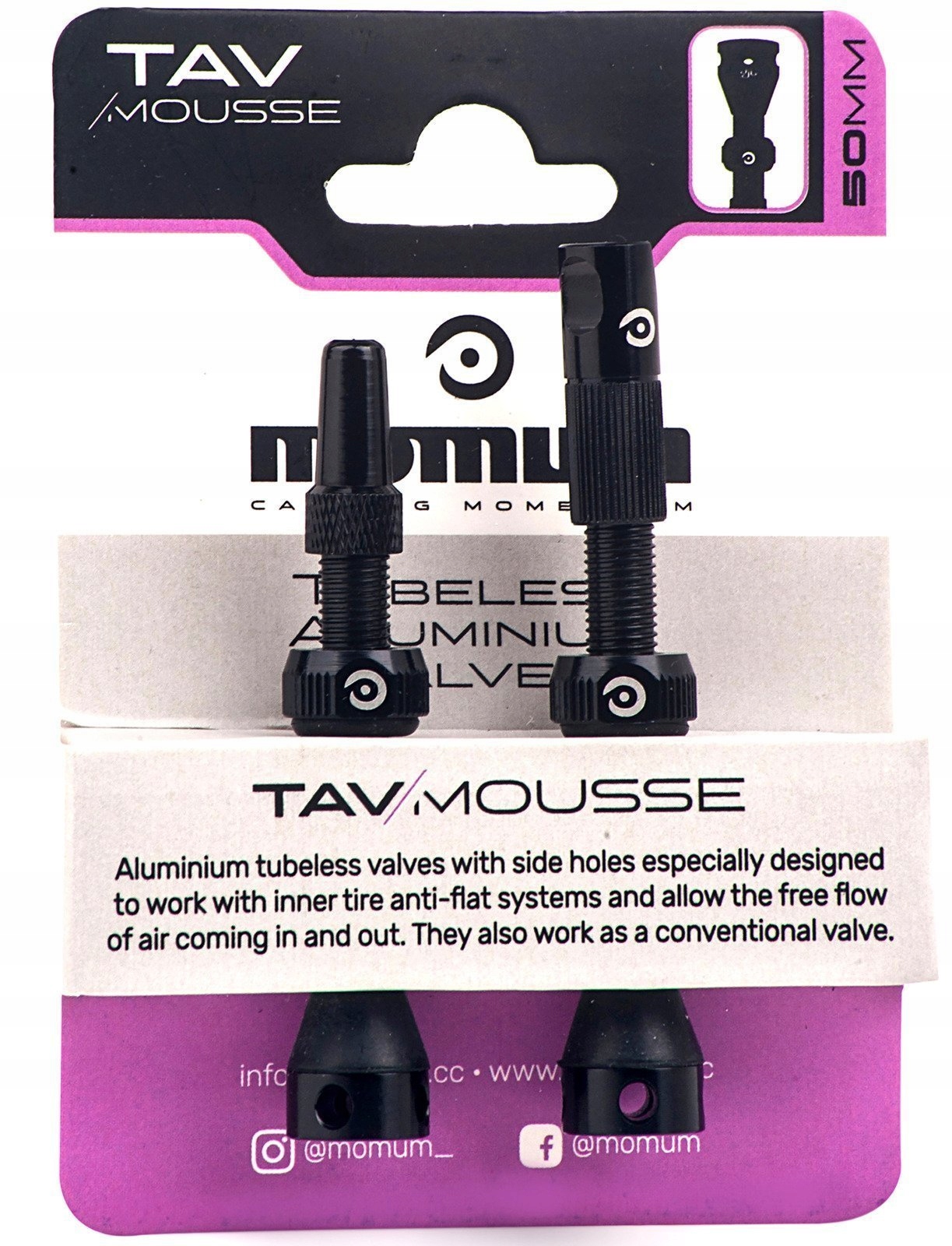 

Zestaw Zawory Presta Tubeless Wentyle Momum 50mm