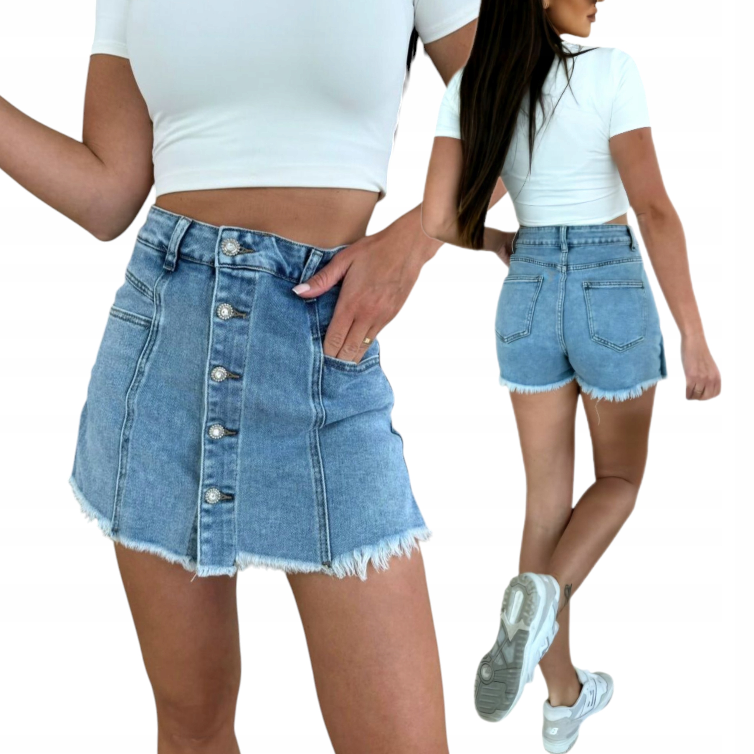 Spódniczko Spodenki Szorty Jeansowe Krótkie Mini Guziki rozmiar M 38