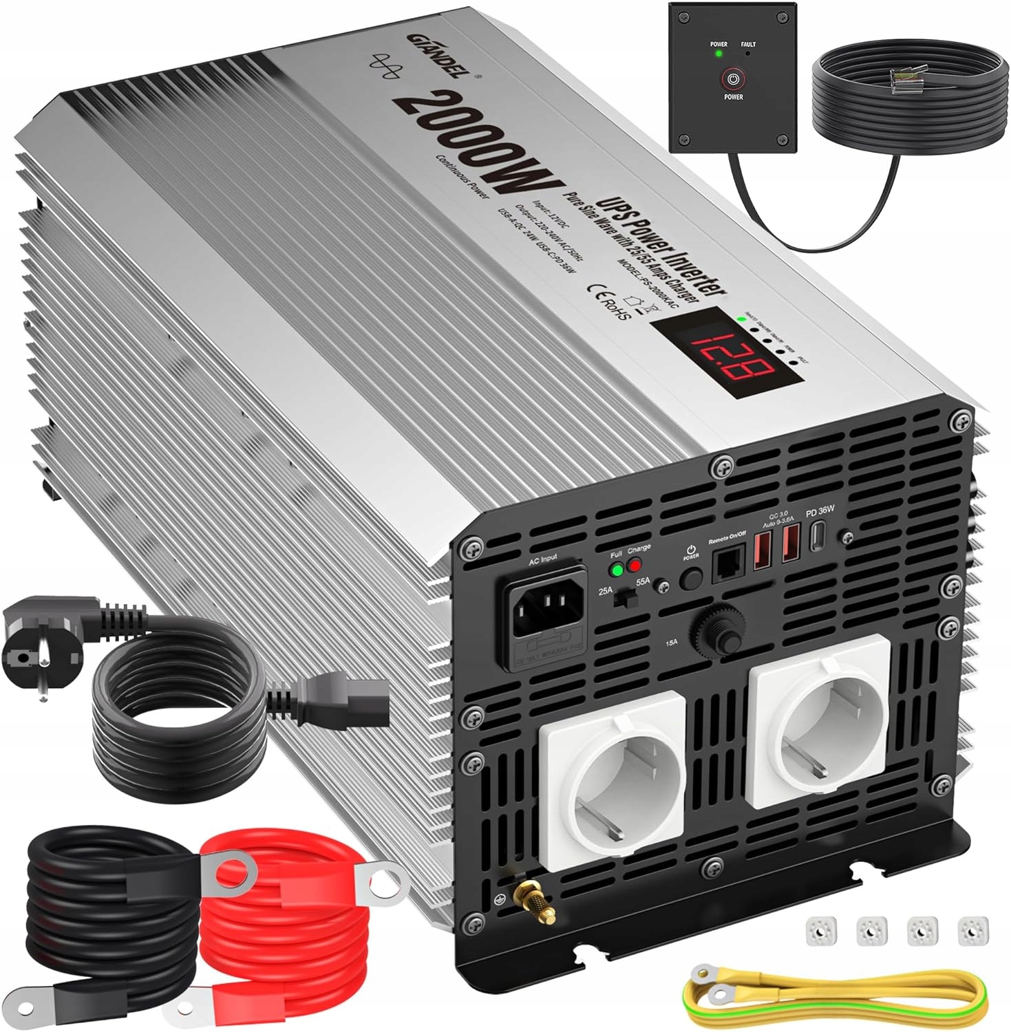 Sínusový Menič Napätia Giandel 2000 W Konvertor DC 12 V