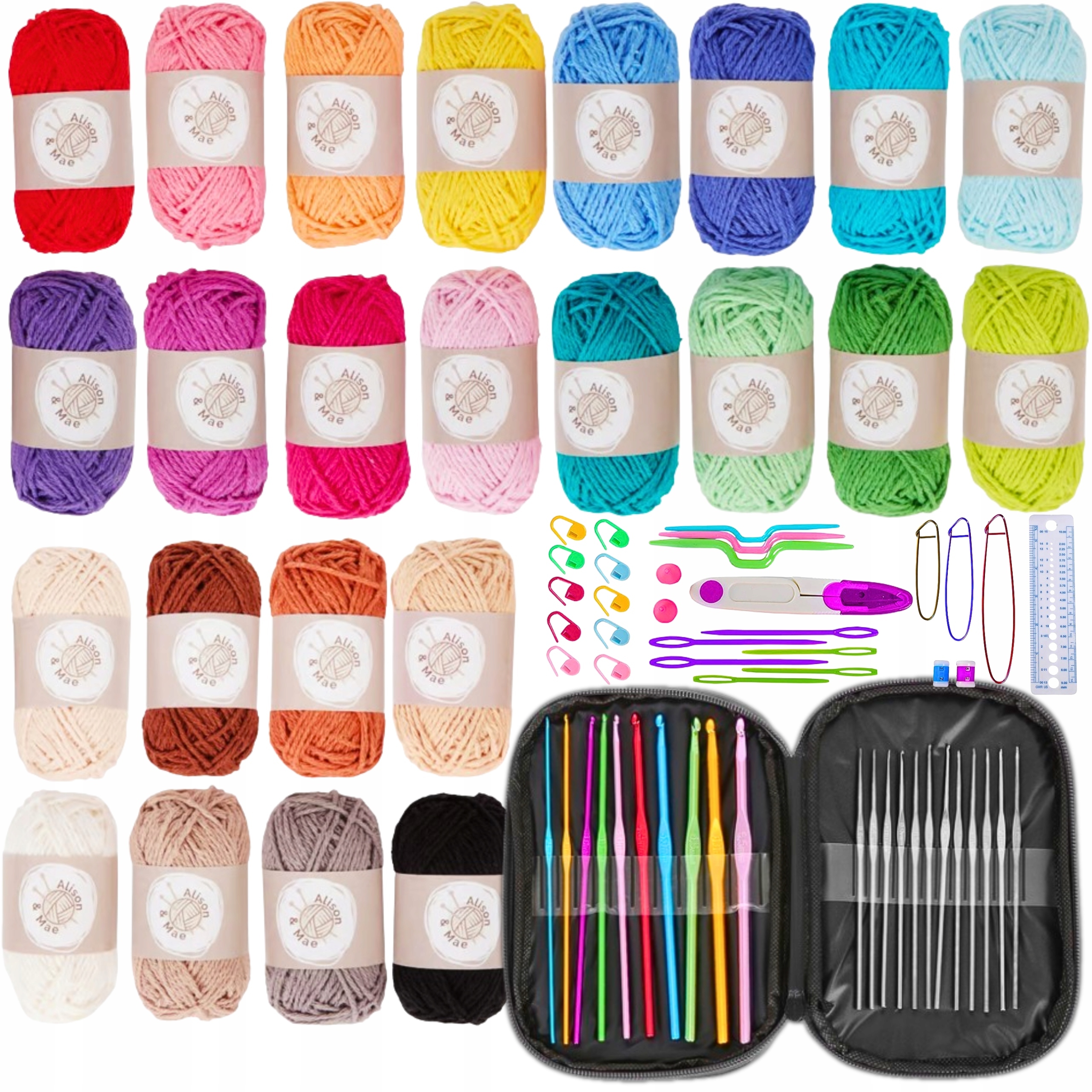 Velká Sada háčkování v Pouzdro Bavlněné příze 24 kusů dárek