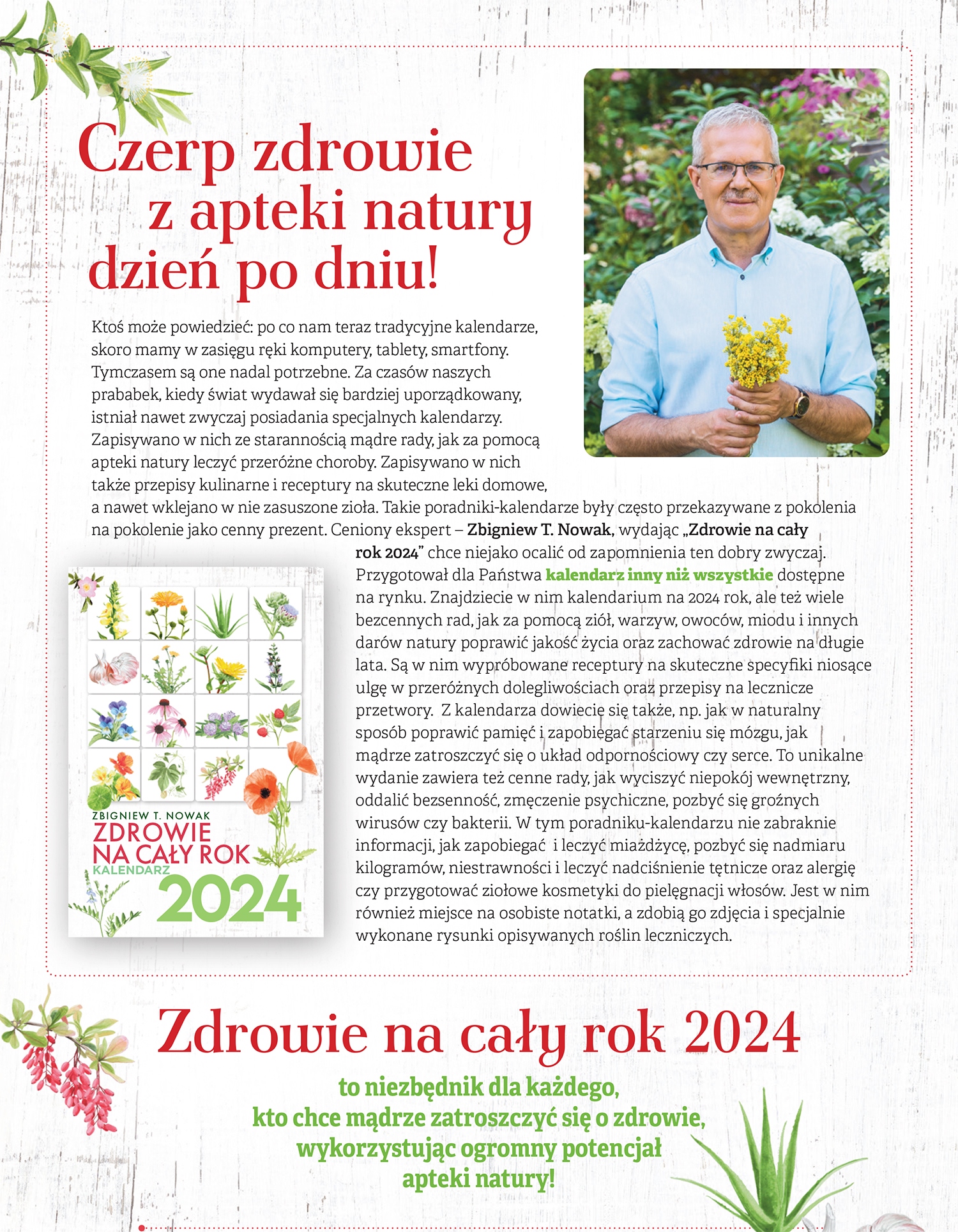 ZDROWIE NA CAŁY ROK KALENDARZ 2024 Zbigniew T. Nowak defekt ISBN 9788396547583
