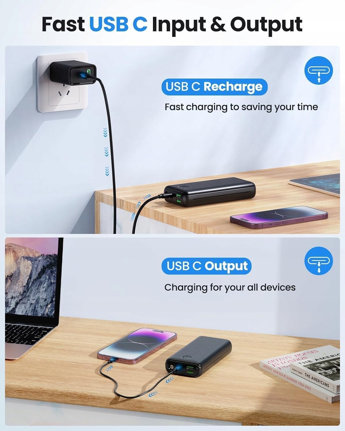 JIGA Power Bank 27000mAh 22W USB C Zewnętrzna Bateria z Latarką — miniatura 3