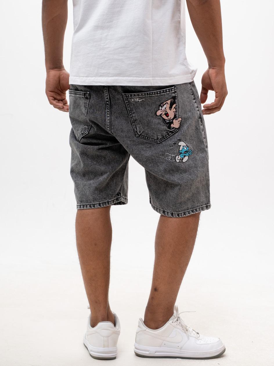Krátké Kraťasy Džínové Šortky Baggy Pánské Šedé Šmoulové Gargamel XXL
