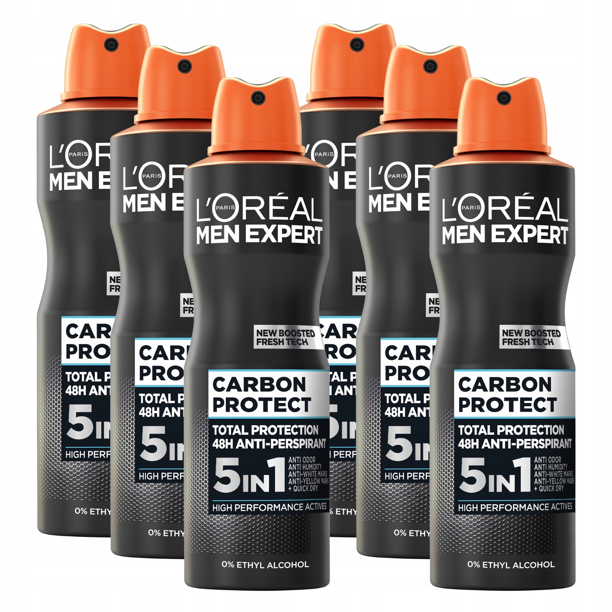 Zestaw L'Oréal Men Expert 5w1 Carbon Protect Antyperspirant Spray 6x 250ml