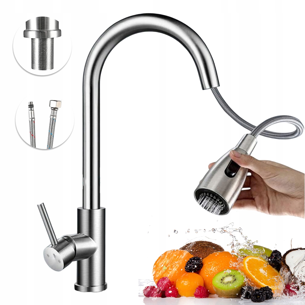 Kuchyňská Baterie Výsuvná, 3 Režimy Průtoku Vody 3/8"