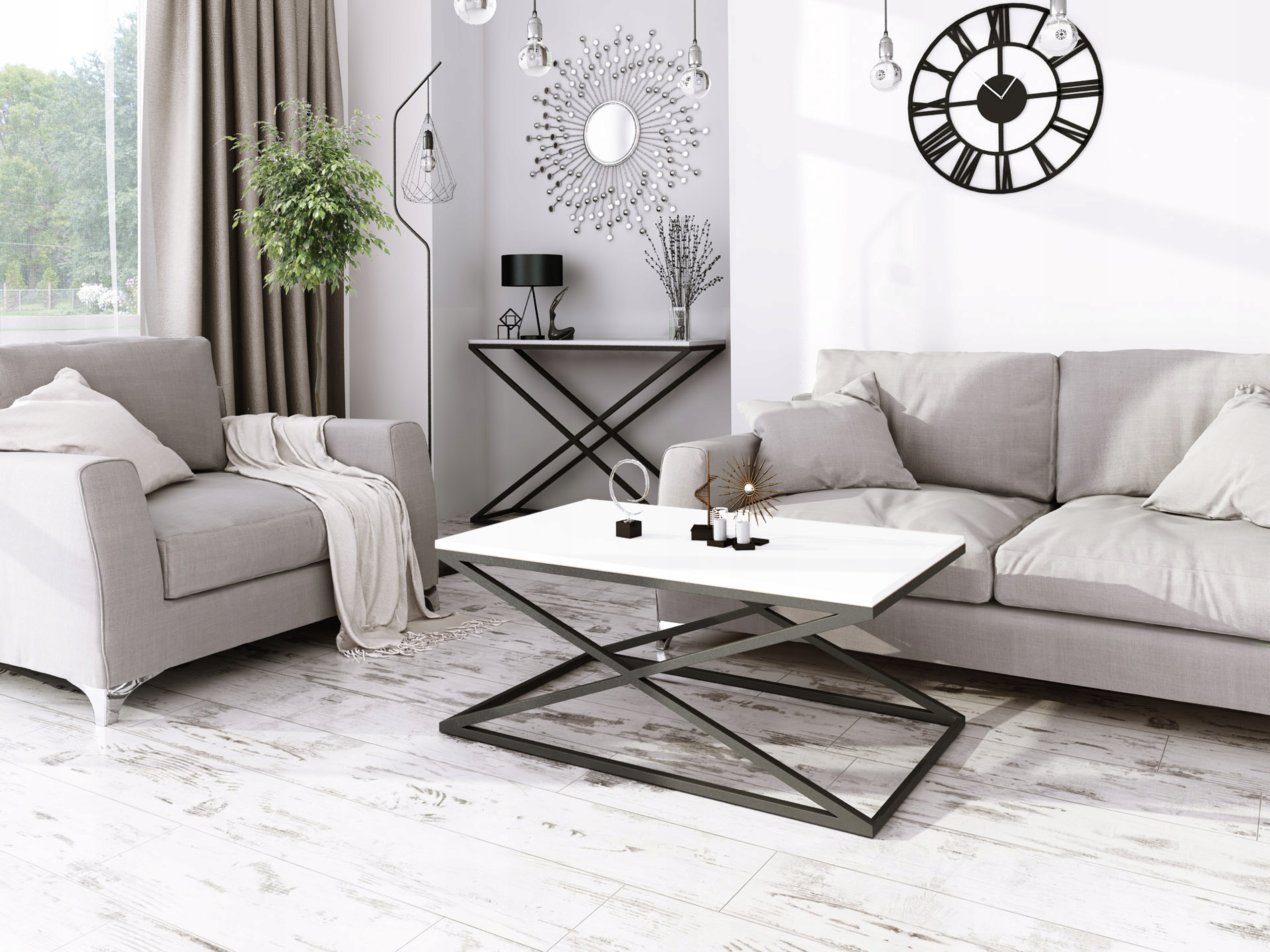 Nowoczesna Konsola X Przedpokój Loft 110x30x80 Metal Czarna+Biały Mat Kod producenta KPX-C1BM-110