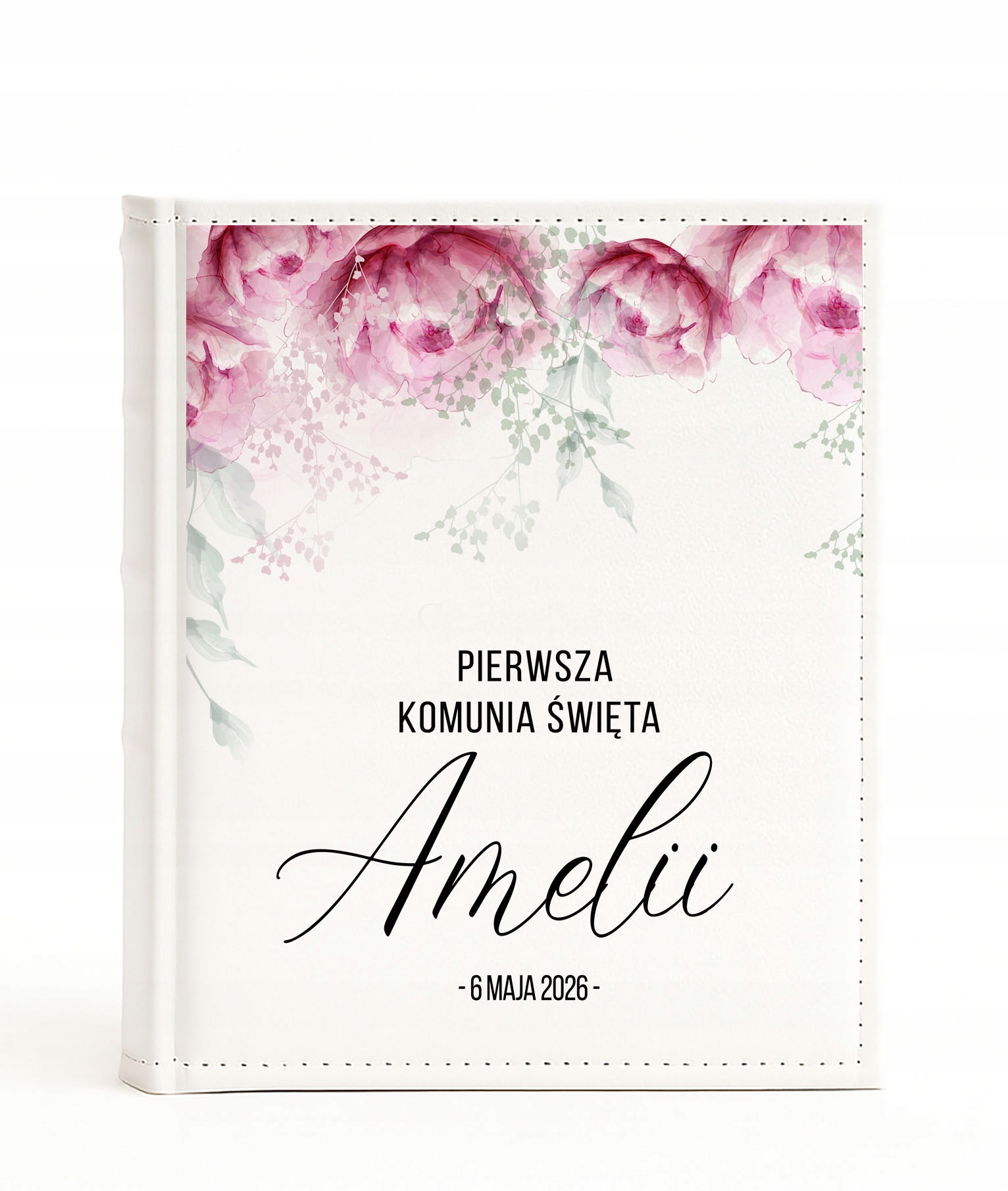 Personalizowany album na zdjęcia wklejane na Komunię Świętą z dedykacją, UV
