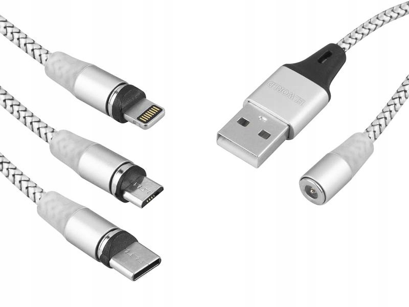 PS Kabel USB MAGNETYCZNY JXL-081, 1,2m, 360, 3w1,