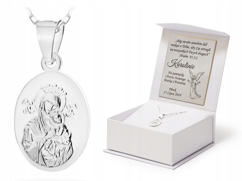 Stříbrný Náhrdelník 50 cm ryzost 925 Medailon Matka Boží Gravírování