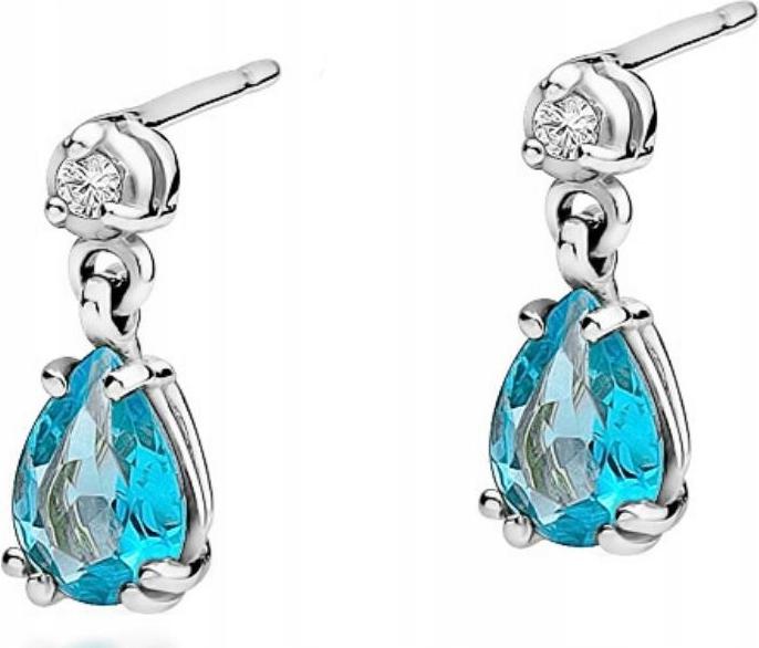 Zlaté náušnice 585, topaz, diamanty, puzetky 1,60 g, dárek pro ni