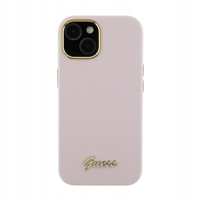 Guess Silicone Script Metal Logo & Frame – Pouzdro pro iPhone 15 Pro (růžové)