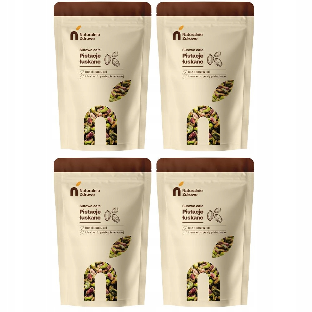 Naturalnie Zdrowe Pistacje Łuskane Surowe Niesolone Całe 1000g (4x250g)