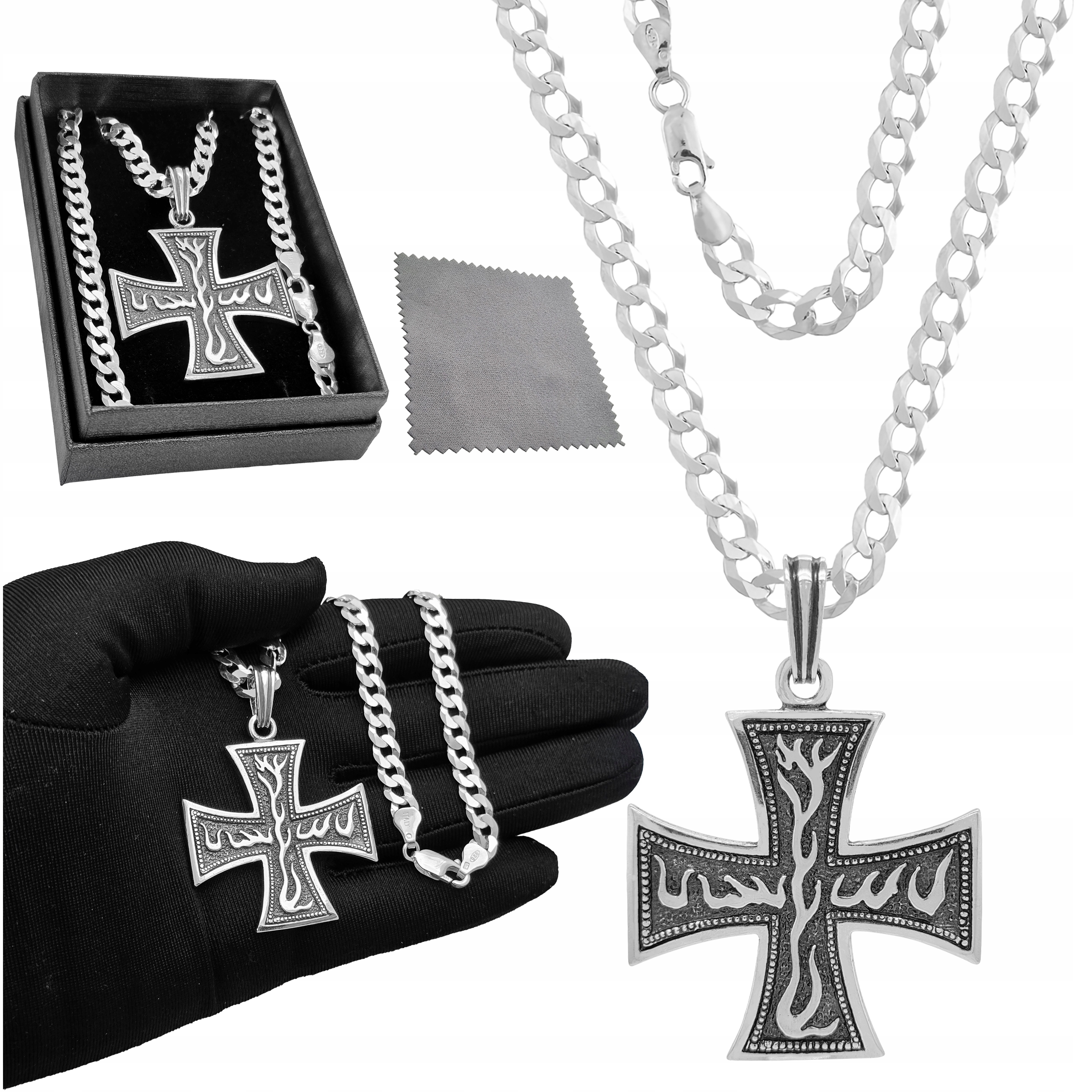 Pánský náhrdelník ze stříbra ryzost 925 , kříž s plameny Pancr 50 cm