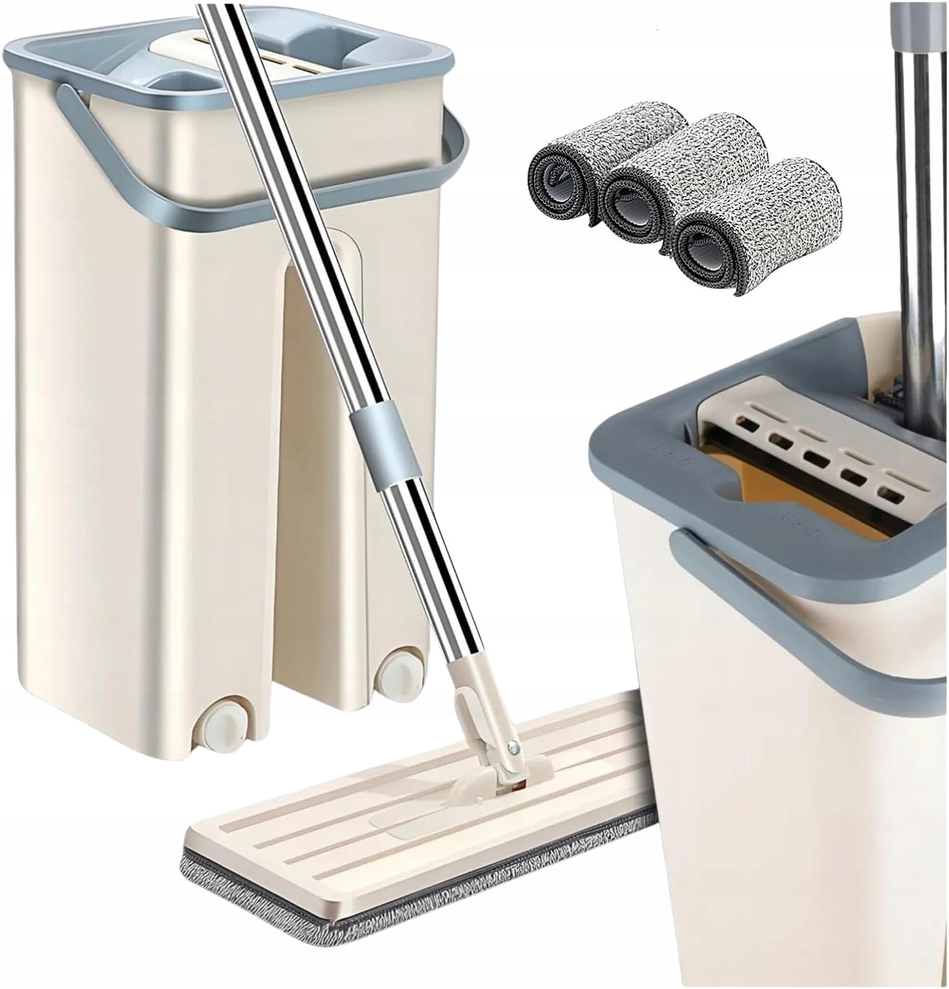 Plochý Mop Handy Dvoukomorový Kbelík Se Ždímačem Teleskopická Tyč 3 náplně