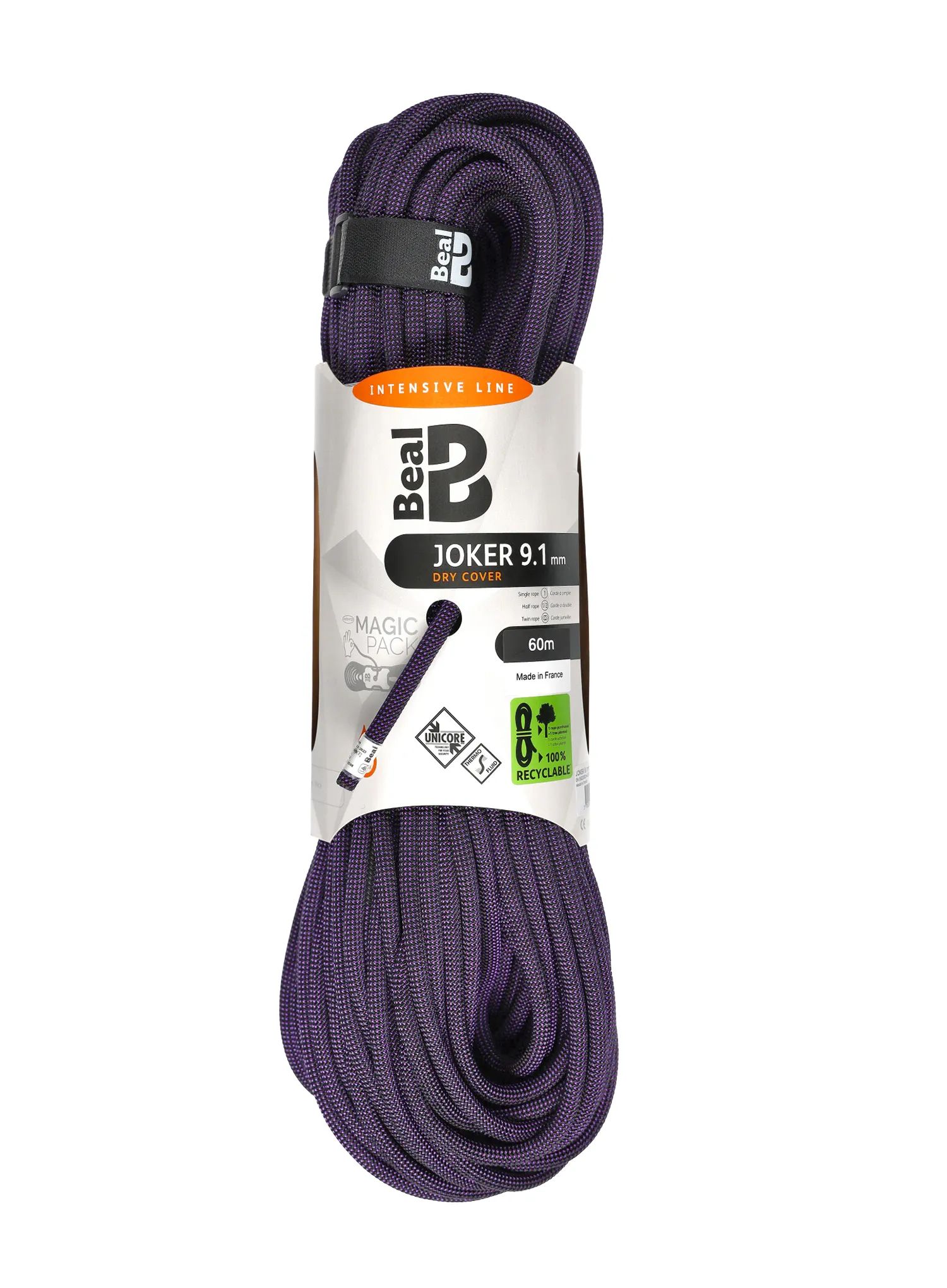 Dynamické lano Beal Joker 9,1 mm 60 m Unicore Dry Cover – fialové