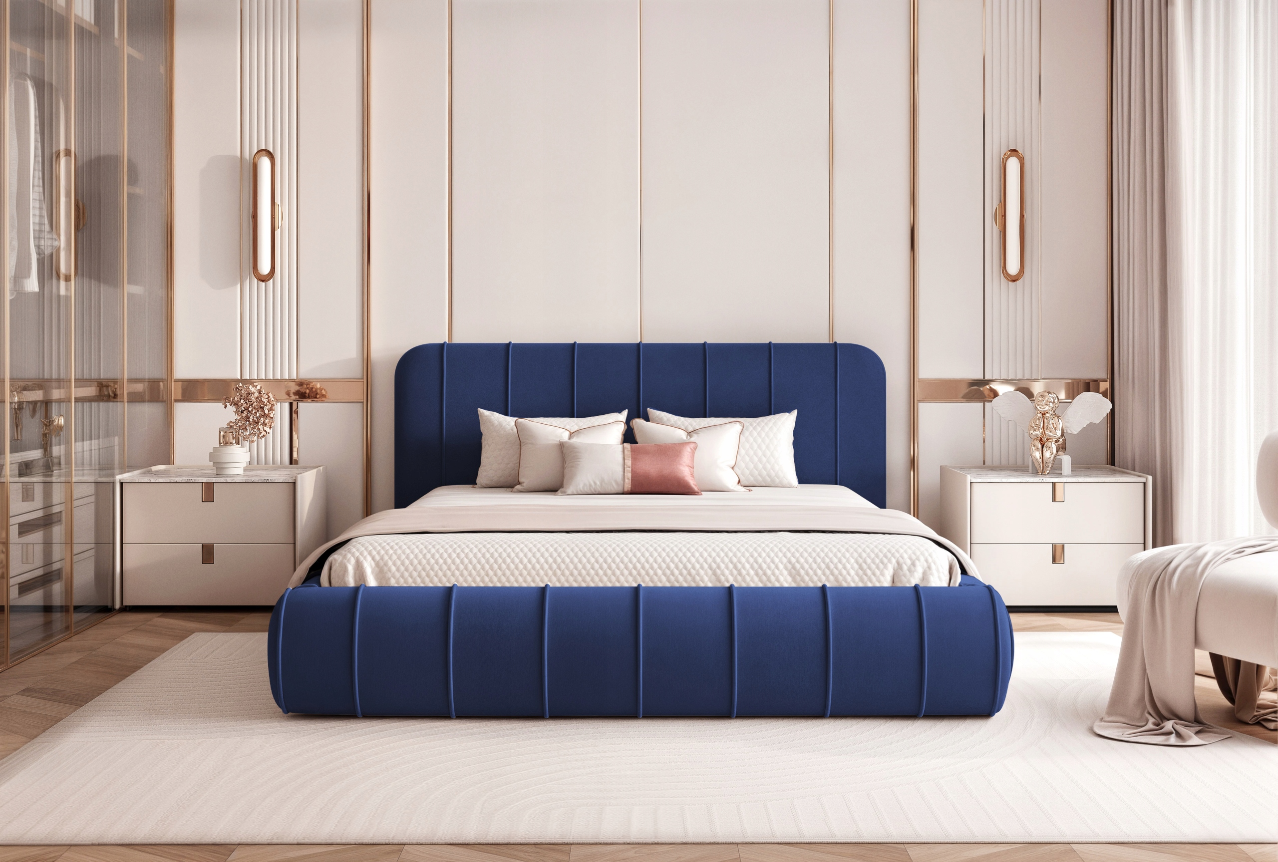 Moderní čalouněná postel 140x200 úložný prostor na povlečení Mona Slim XI