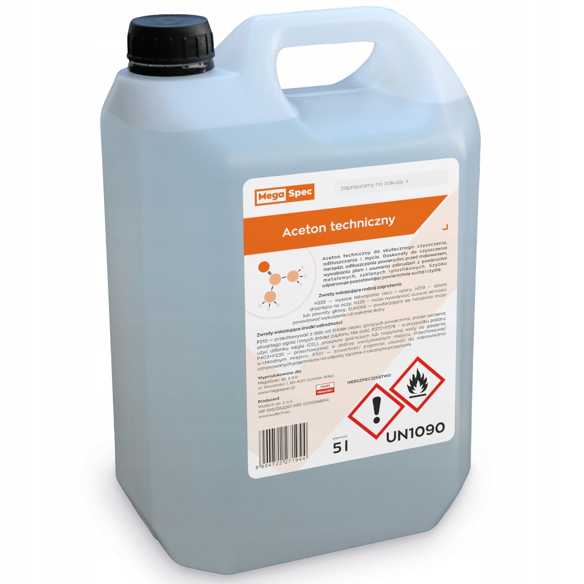 Aceton techniczny 5L rozpuszczalnik uniwersalny czysty zmywacz Megaspec