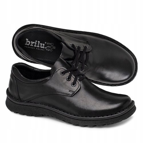 Brilu Polskie Męskie Skórzane Półbuty Tęgie Clifford Czarne 43