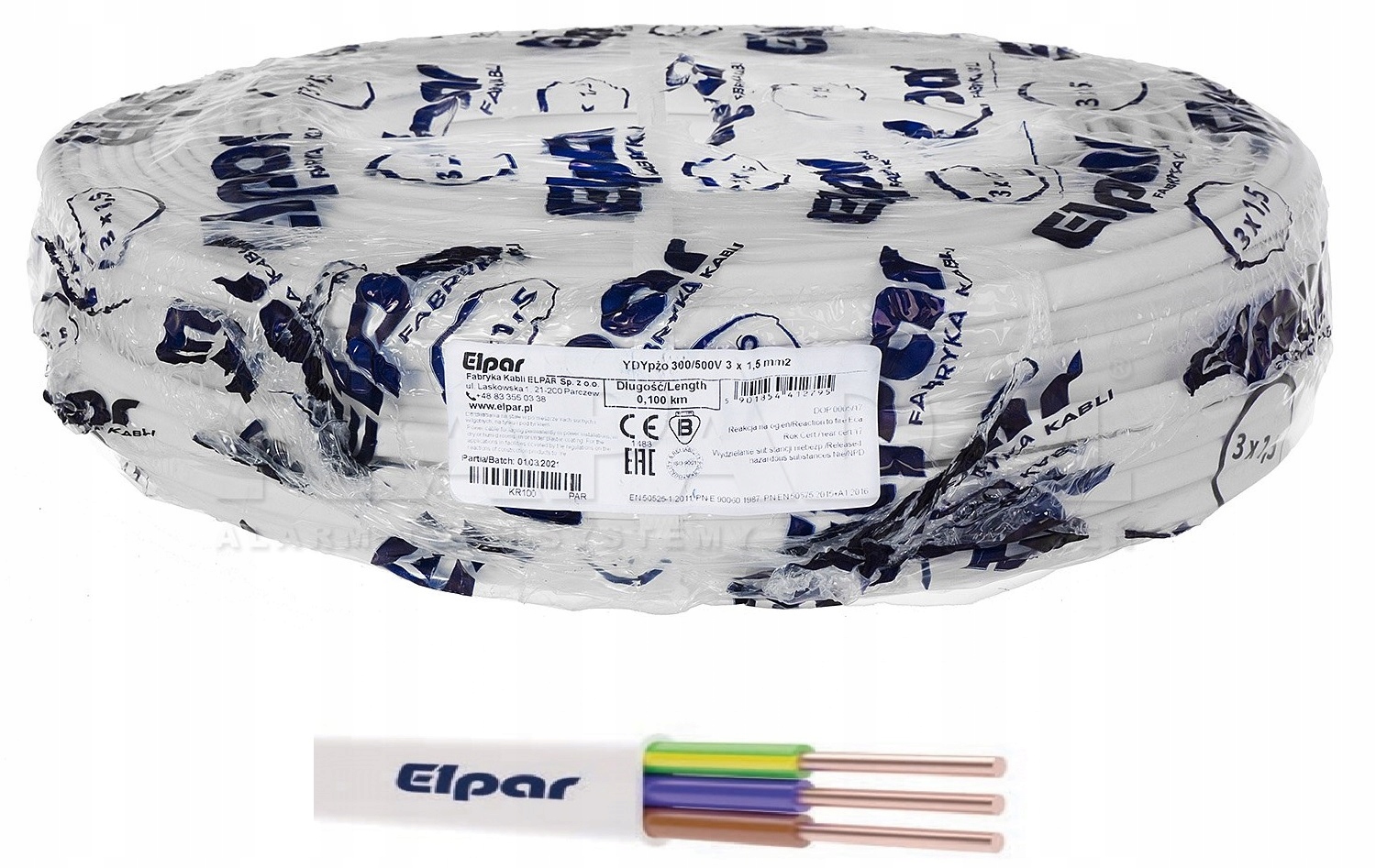 Przewód kabel płaski YDYp 3x1,5 750V 100m Elpar