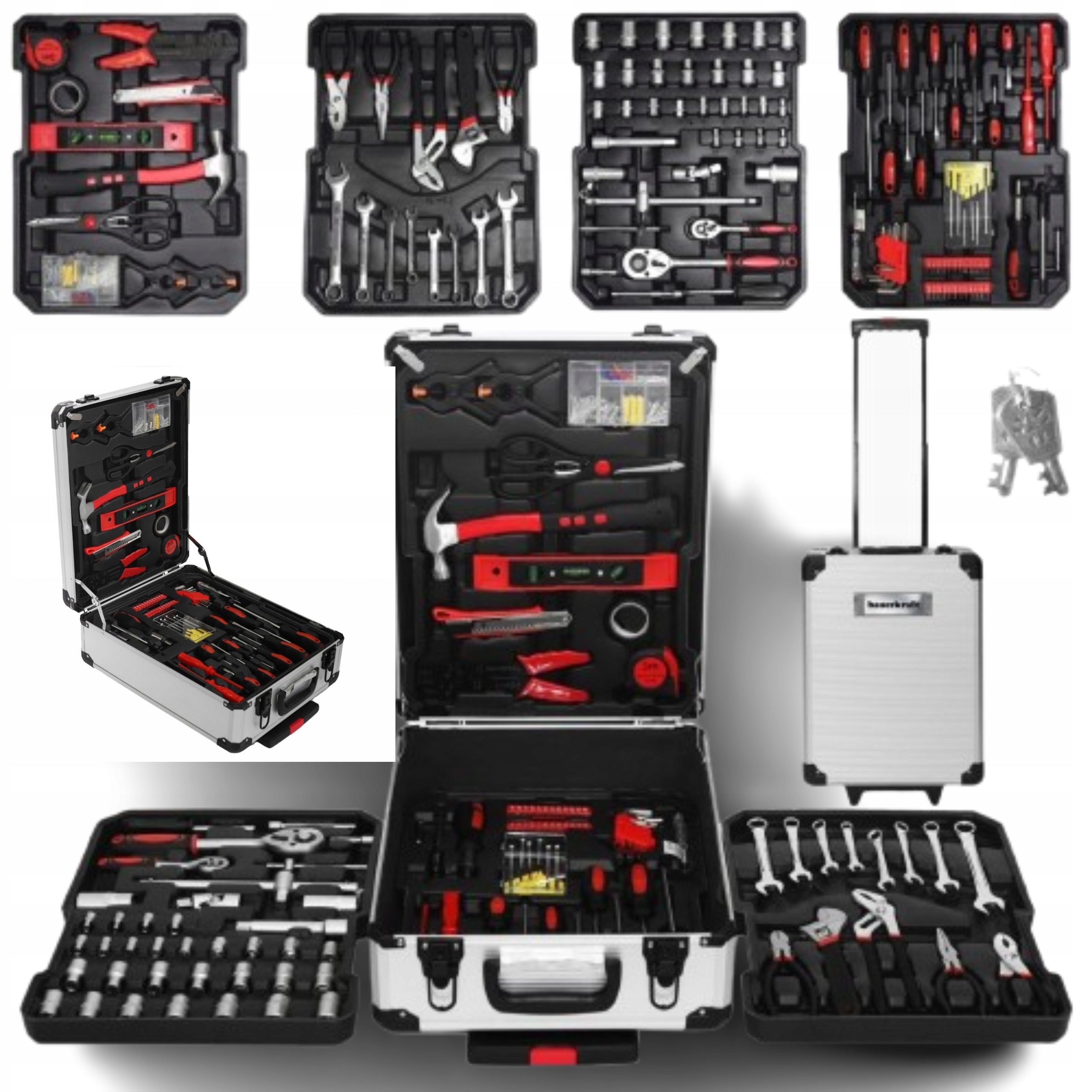 Duży Zestaw Narzędzi Walizka Narzędziowa Na Kółkach 189 Elementów Klucze