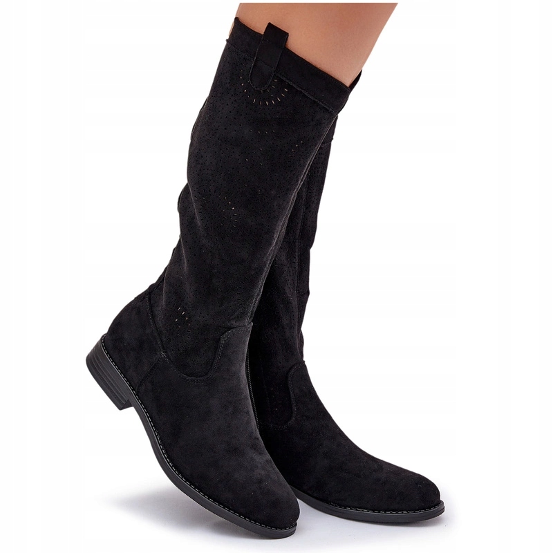 Dámské Ažurové Kozačky S Plochým Podpatkem S.barski HY51-860 Černé 38