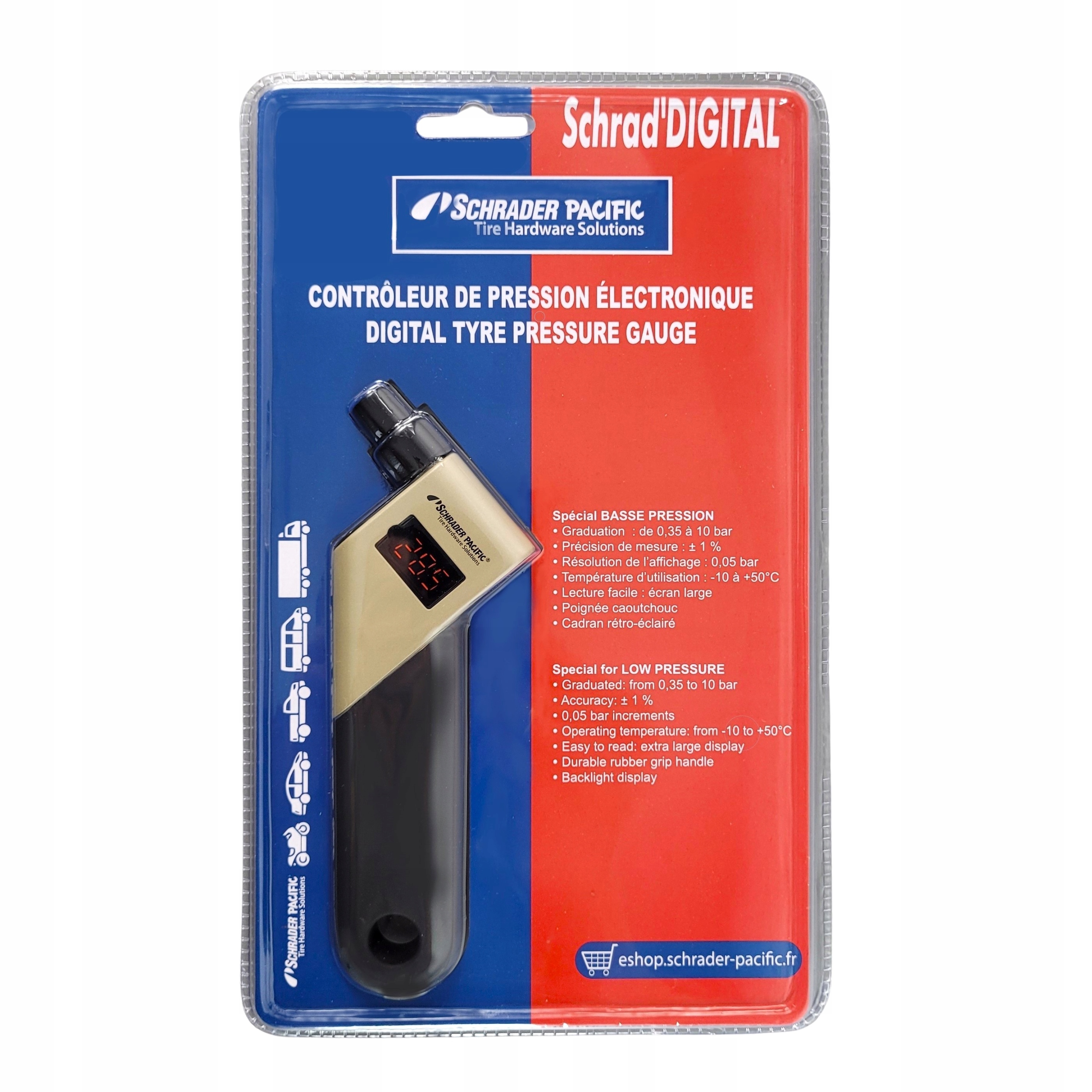 Ciśnieniomierz do kół Schrader kompaktowy z latarką 0.5-10.0 BAR