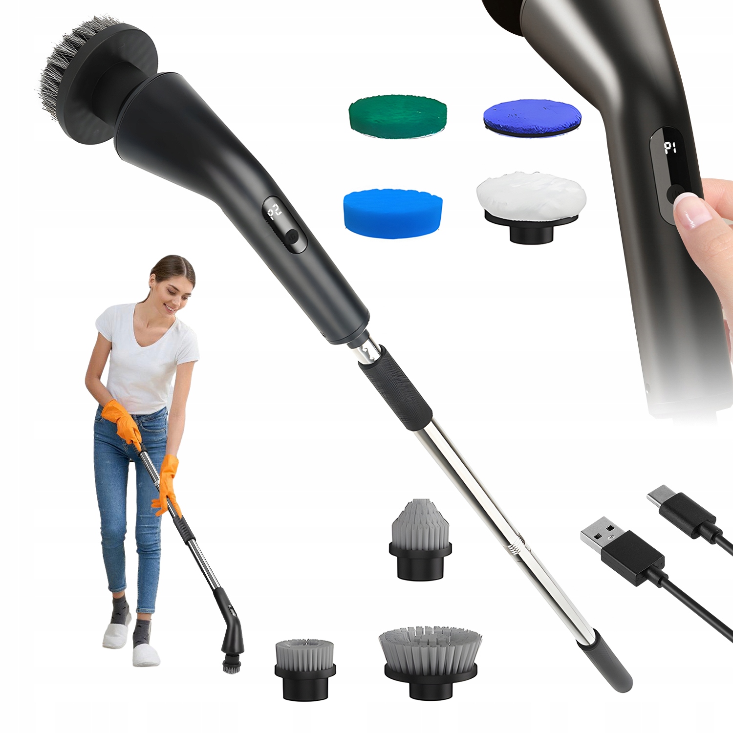 Levně Elektrický Čisticí Kartáč S Teleskopickou Rukojetí, 2000 Mah A 37 W