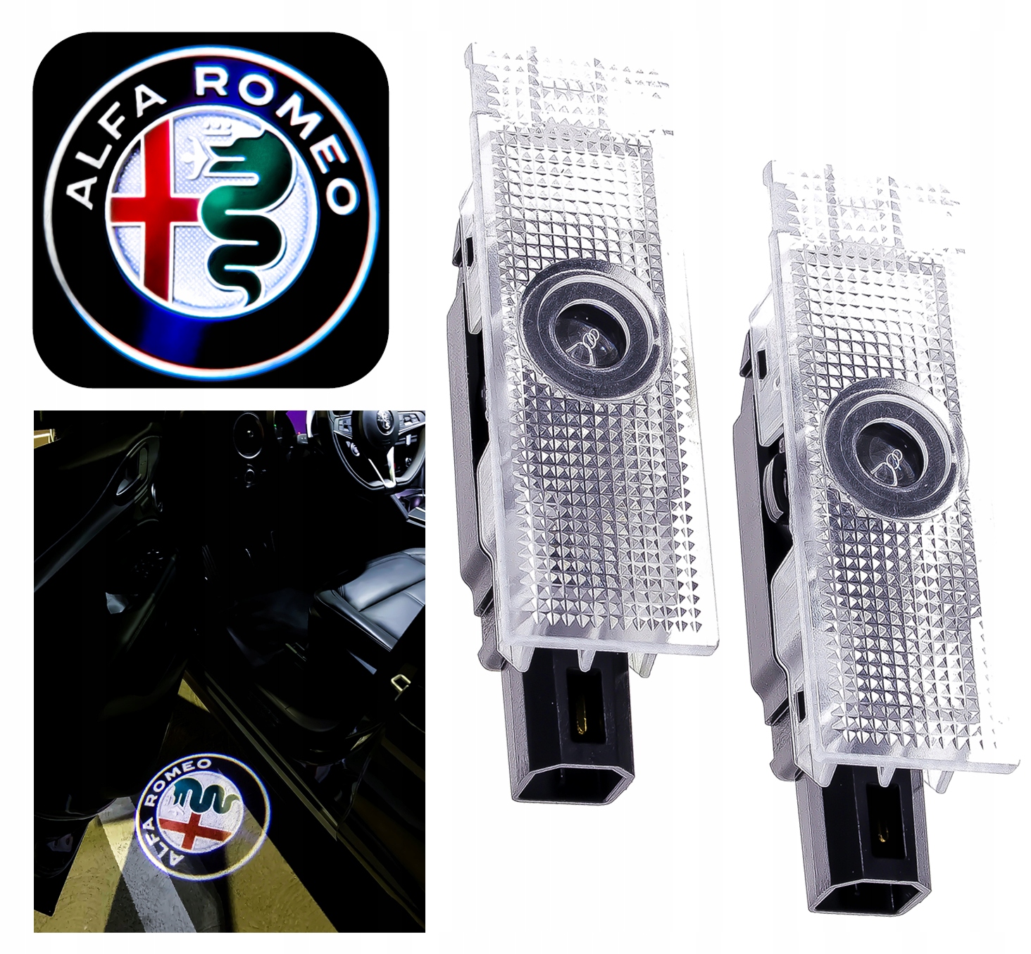 2x LED PROJEKTOR LOGO ALFA ROMEO EMBLEMAT 159 166 MITO GIULIA TONALE SPIDER