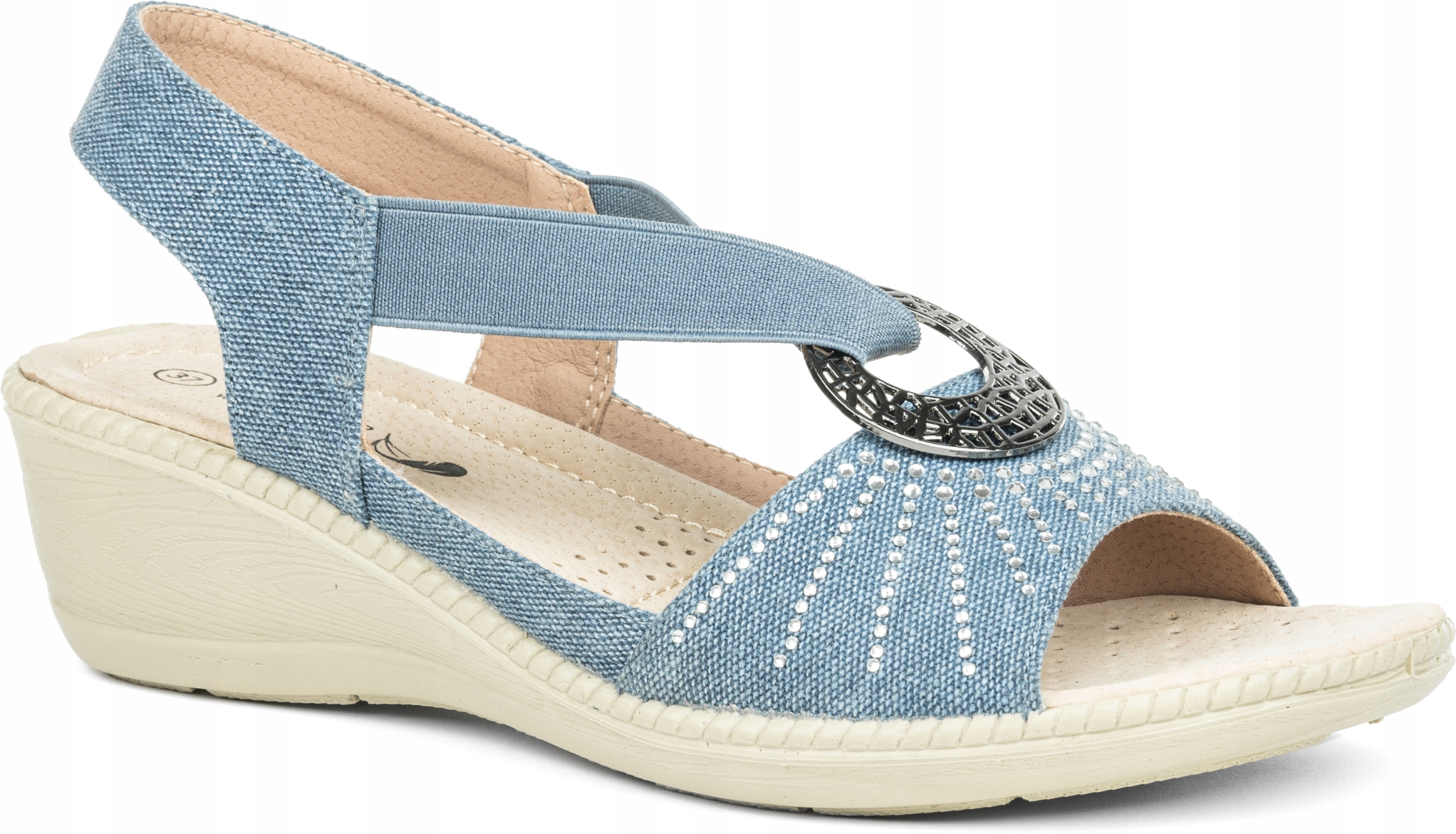 Dámské sandály modré jeans v.KŮŽE koturn zirkony Lehké Wojtyłko 41