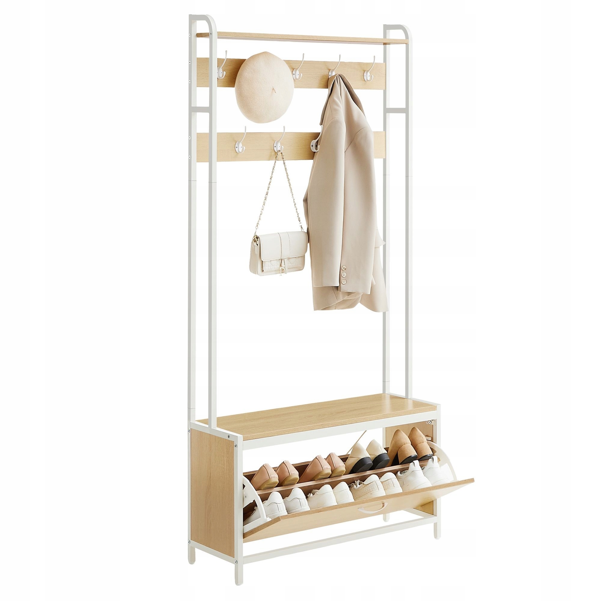 Skrinka na topánky s sedadlom Songmics 85 x 180 x 30 cm biela