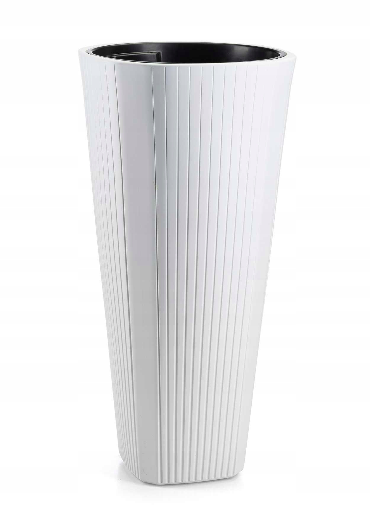 Donica Wysoka Biała doniczka duża plastikowa Z Wkładem 39xh81cm paski