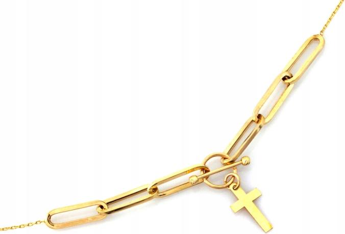 Zlatý náhrdelník 585 s velkými články, křížek r45, moderní vzor dárek