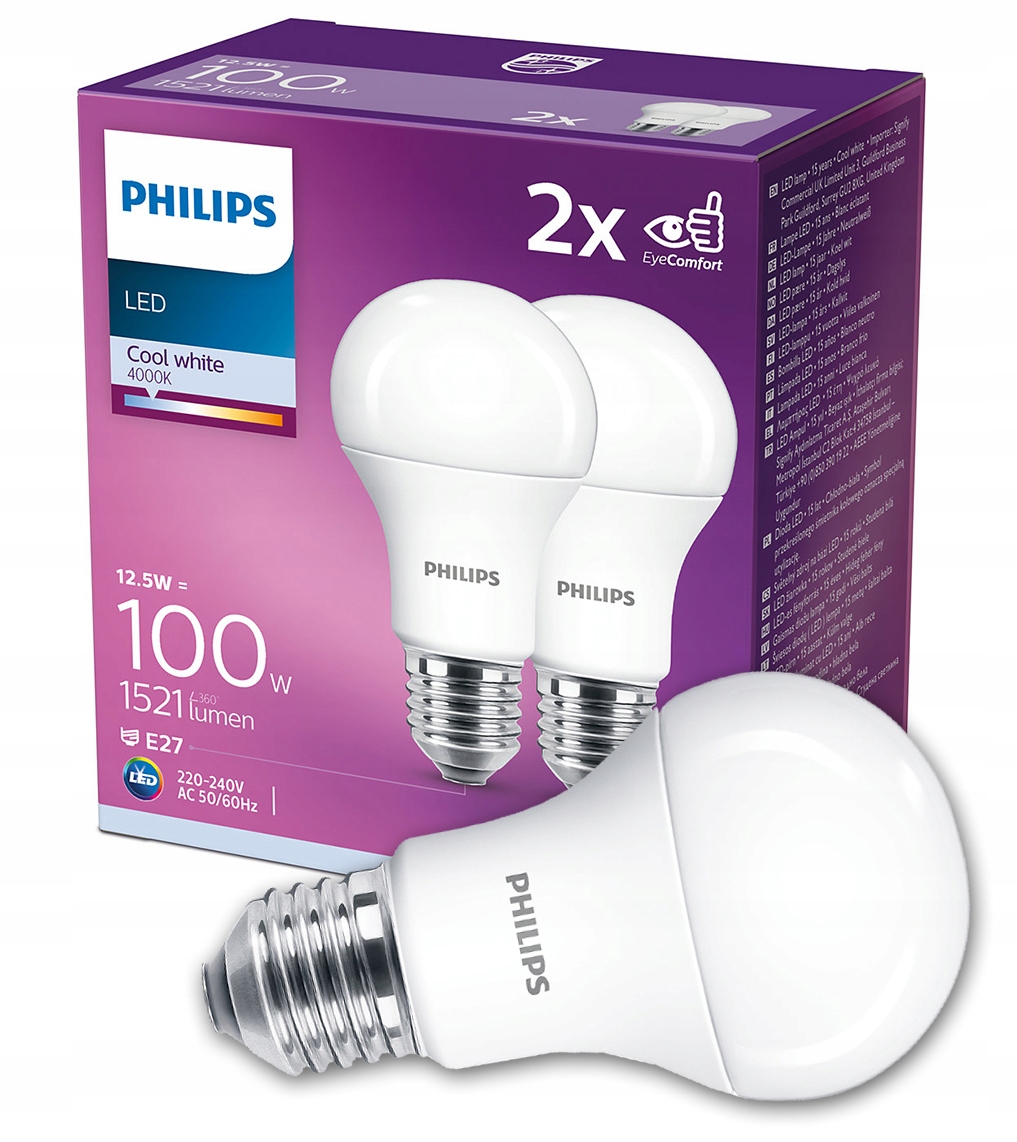 

2x Żarówka Led E27 A60 12,5W 100W 1521lm Philips