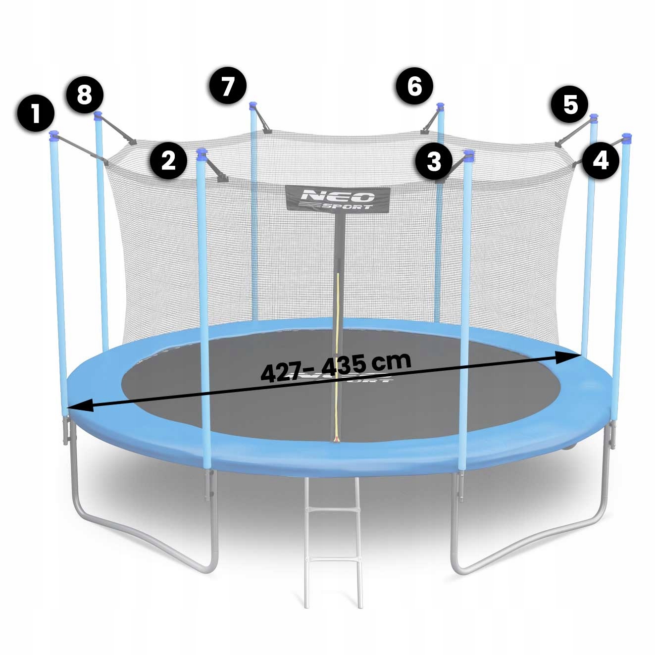 SIATKA do TRAMPOLIN 14FT 427/435 na 8 SŁUPKÓW WEWNĘTRZNA MOCNA do Trampolin Marka Neo-Sport