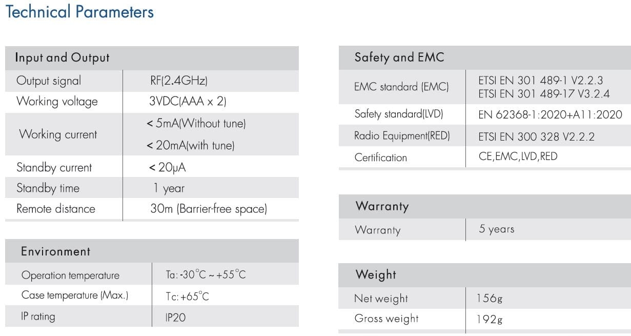 Panel RF CCT Dim T22(W) Dotykowy 4-Stref 2xAAA GW5 Marka Skydance