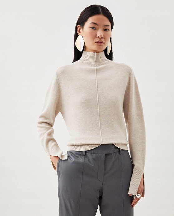 Karen Millen Béžový Svetr S Vlnou Hladký Xs 1Y1T