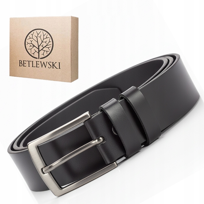 Pasek skórzany męski czarny wąski 145 CM Betlewski do spodni
