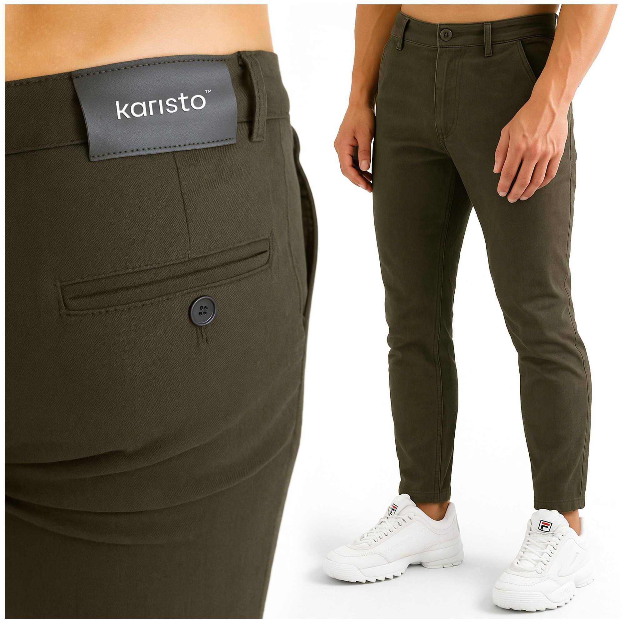 Spodnie Męskie Materiałowe Elastyczne Miękkie Oliwkowe roz 32