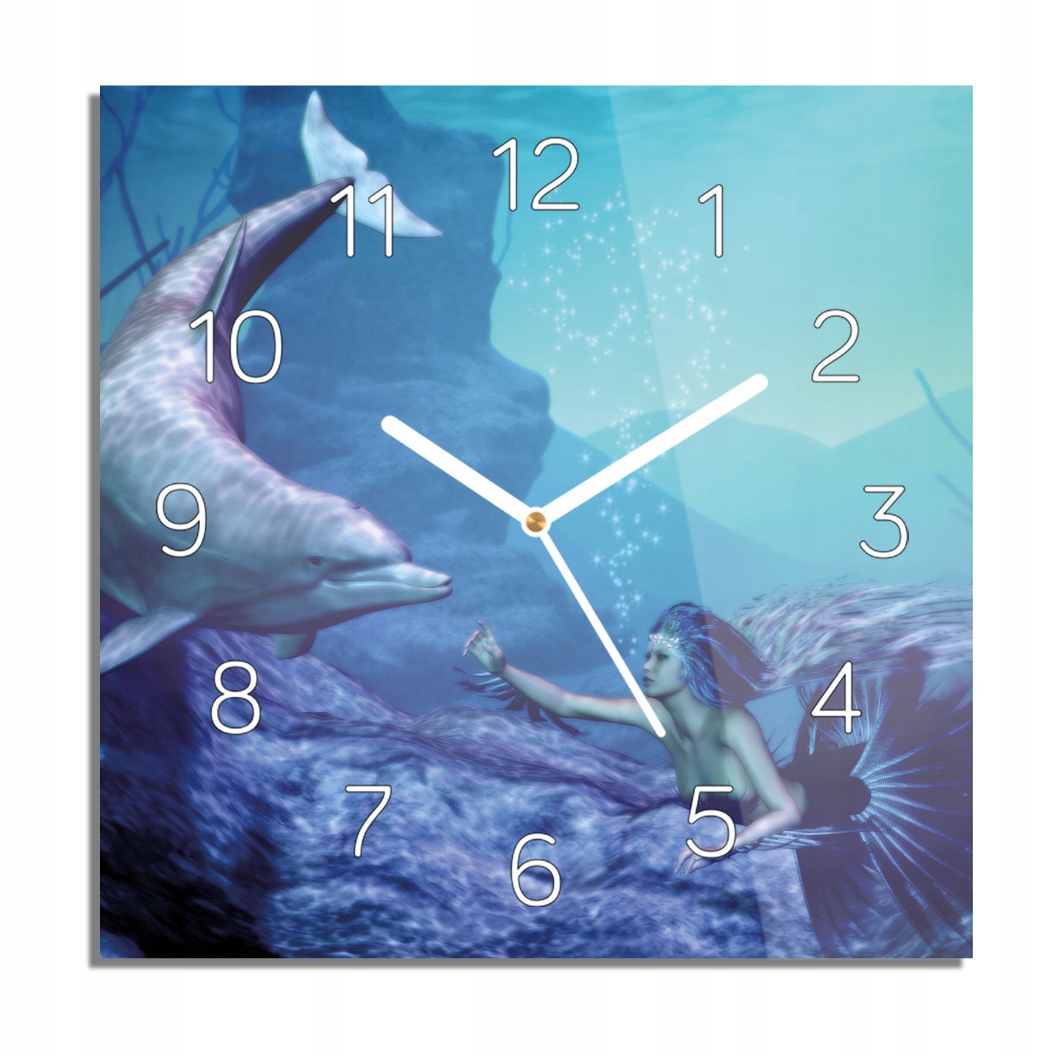 

Syrena delfin ocean zegar szklany do salonu 30x30