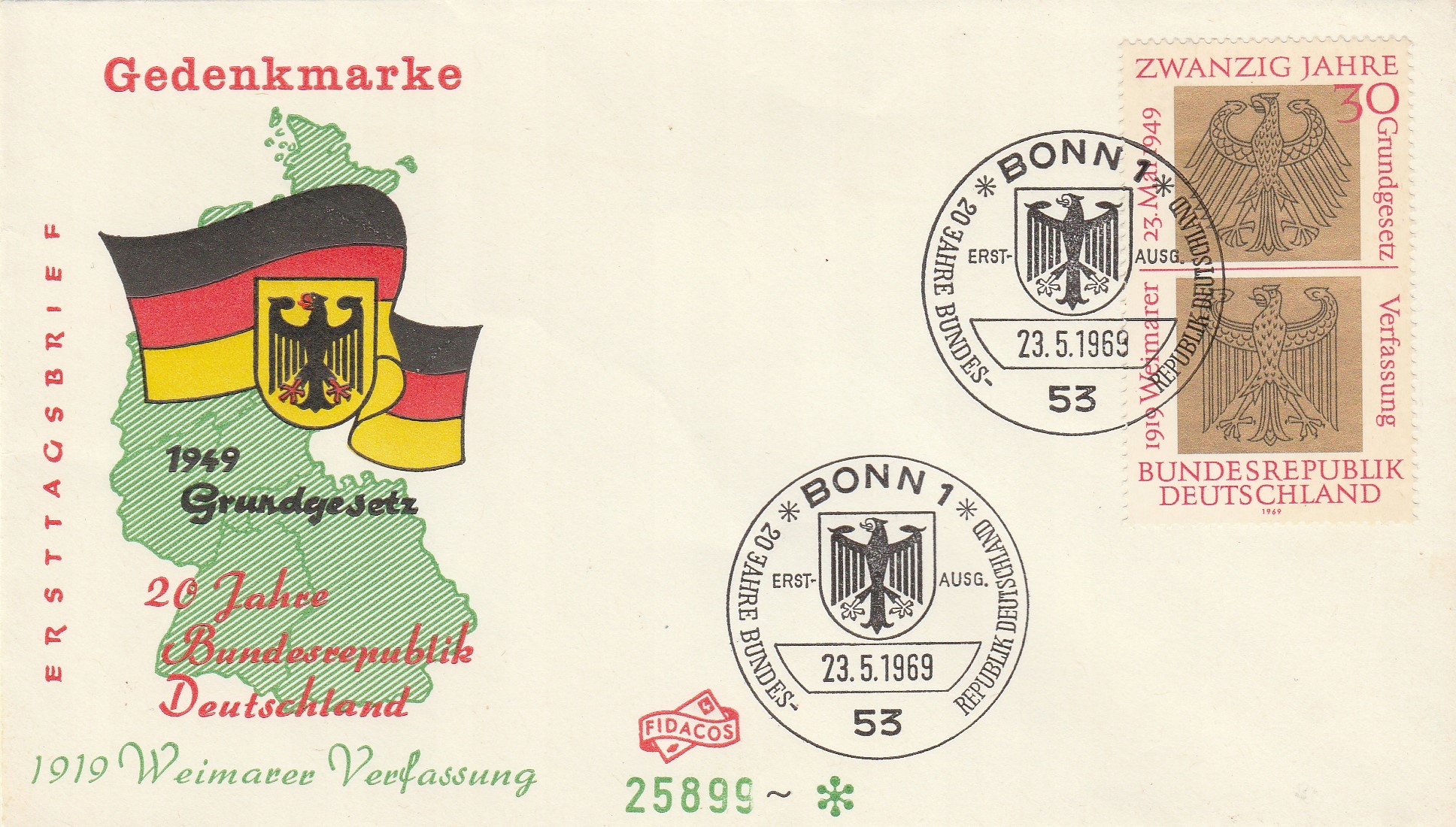 A 804. Niemcy Bund - FDC 1969. Rok