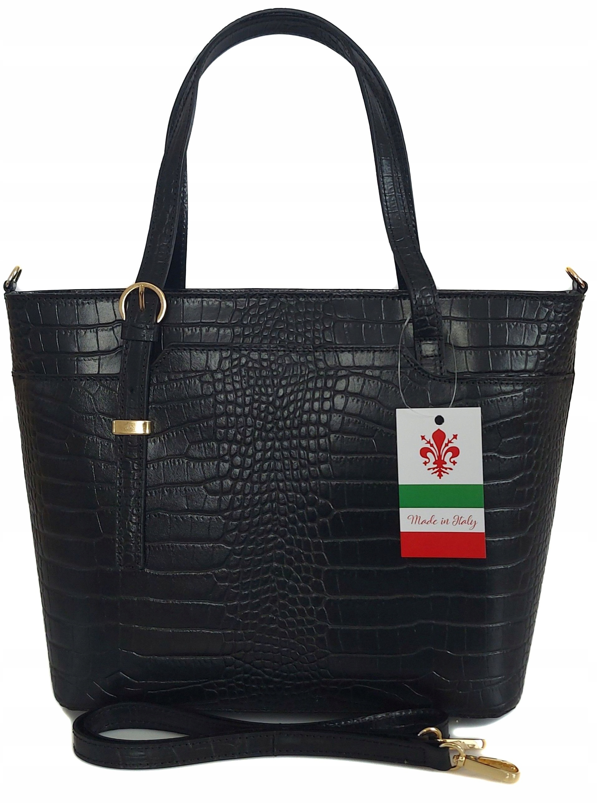 Włoska torebka A4 Vera Pelle kuferek teczka na ramię skóra kroko