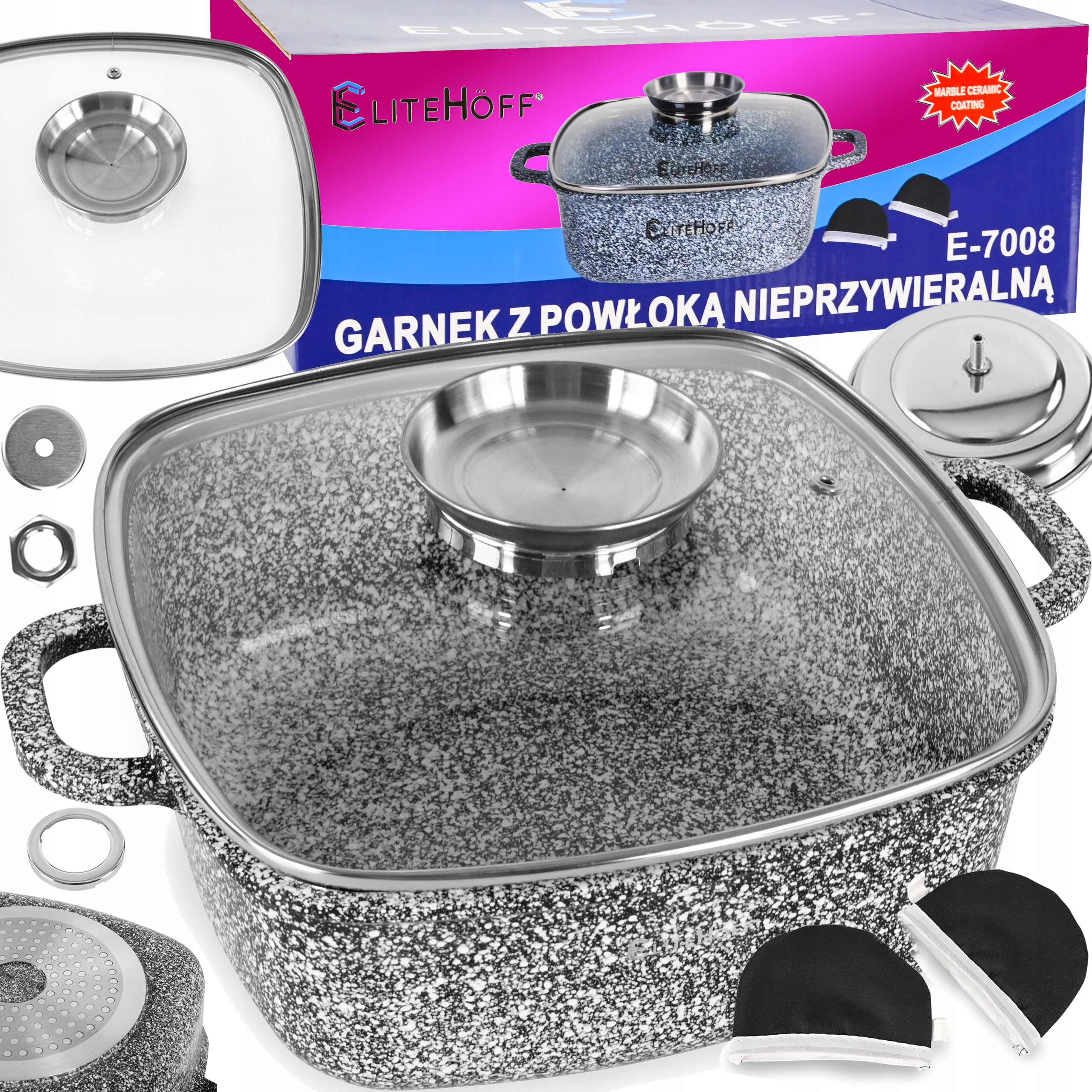 

Garnek Marmurkowy 4,4L 24x24 7w1 Ceramic Pokrywka
