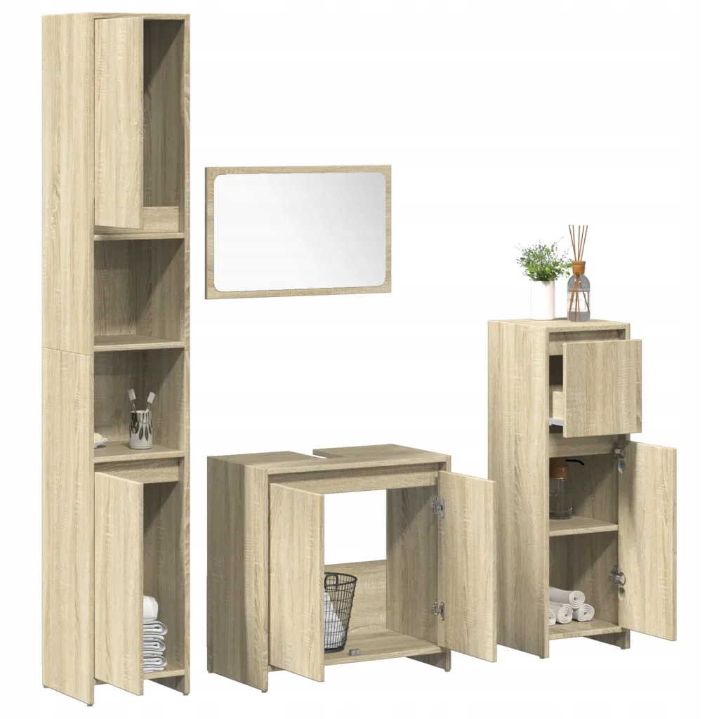 4dílný set koupelnového nábytku dub sonoma kompozitní dřevo Hnědá 3324969